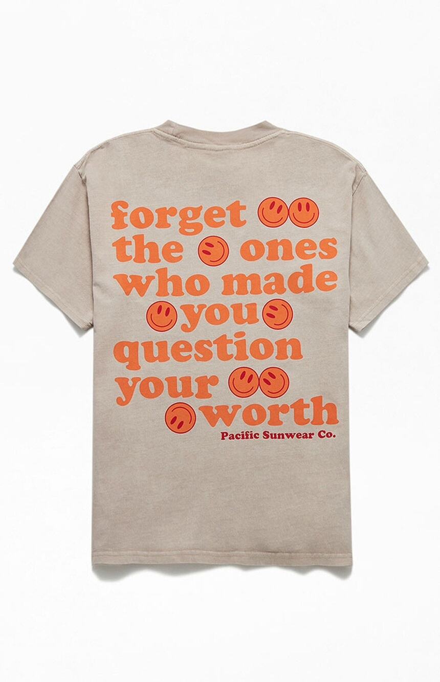PacSun Know Your Worth Tan Thick Cotton Graphic T-Shirt Size Medium Crew Neck